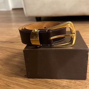Louis Vuitton Maroon Leather Belt With Gold Hardware Will Fit Sizes 25-27
